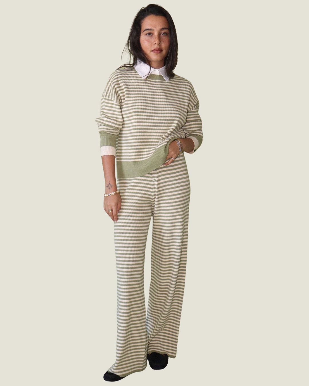 Lennon Striped Collared Sweater Top