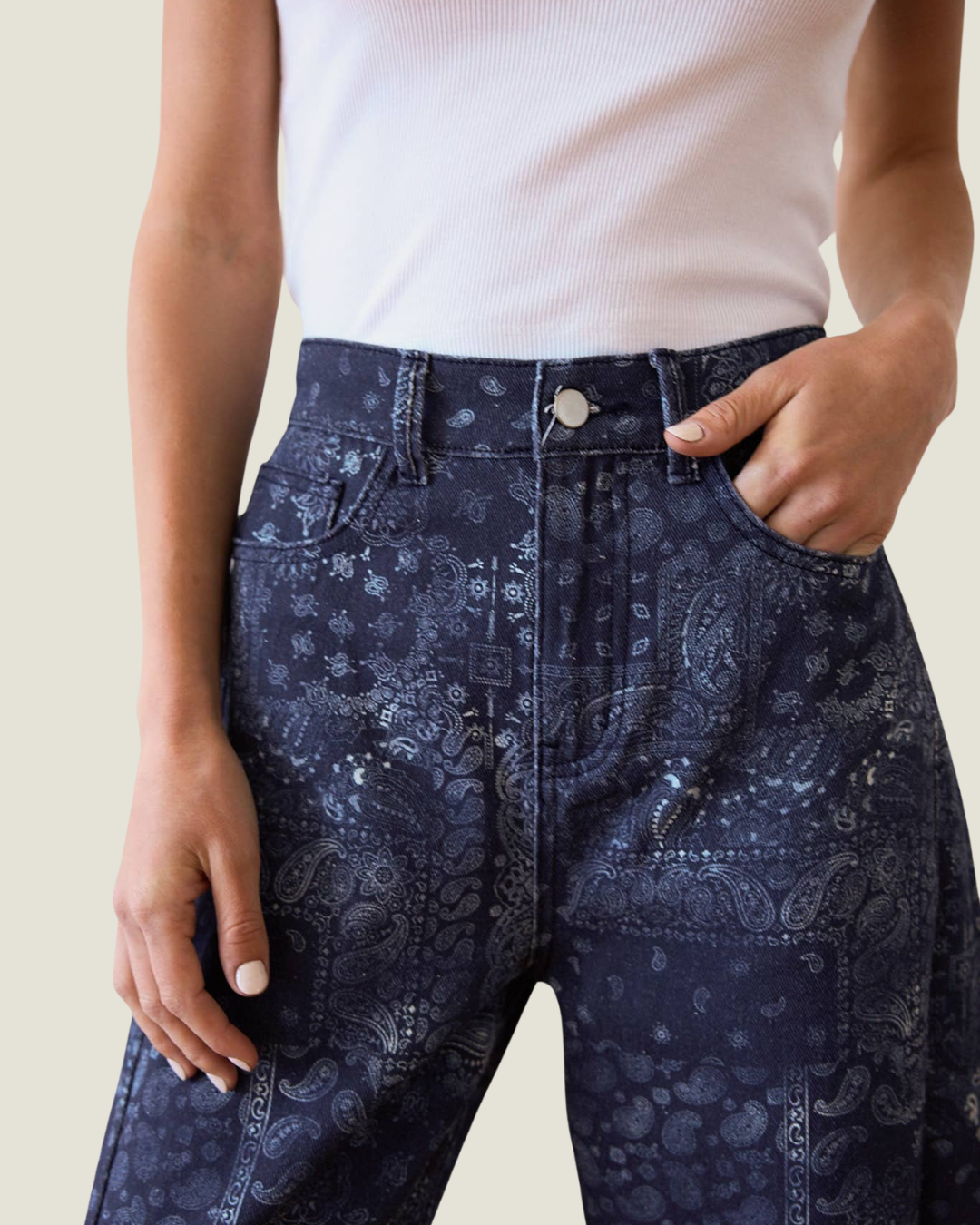 Bandana Print Wide Leg Jeans