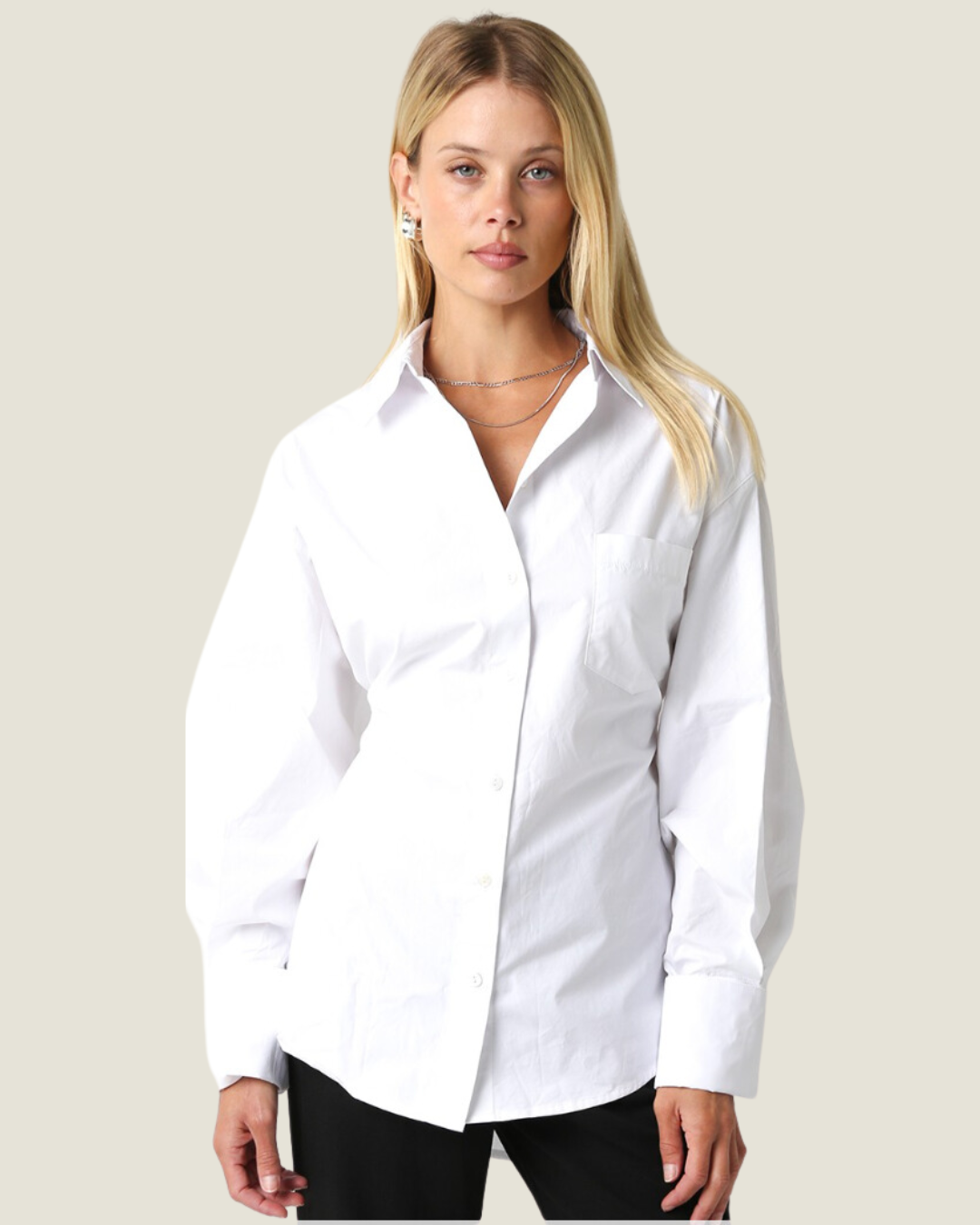 The Serena: White Tie Back Button Down Top