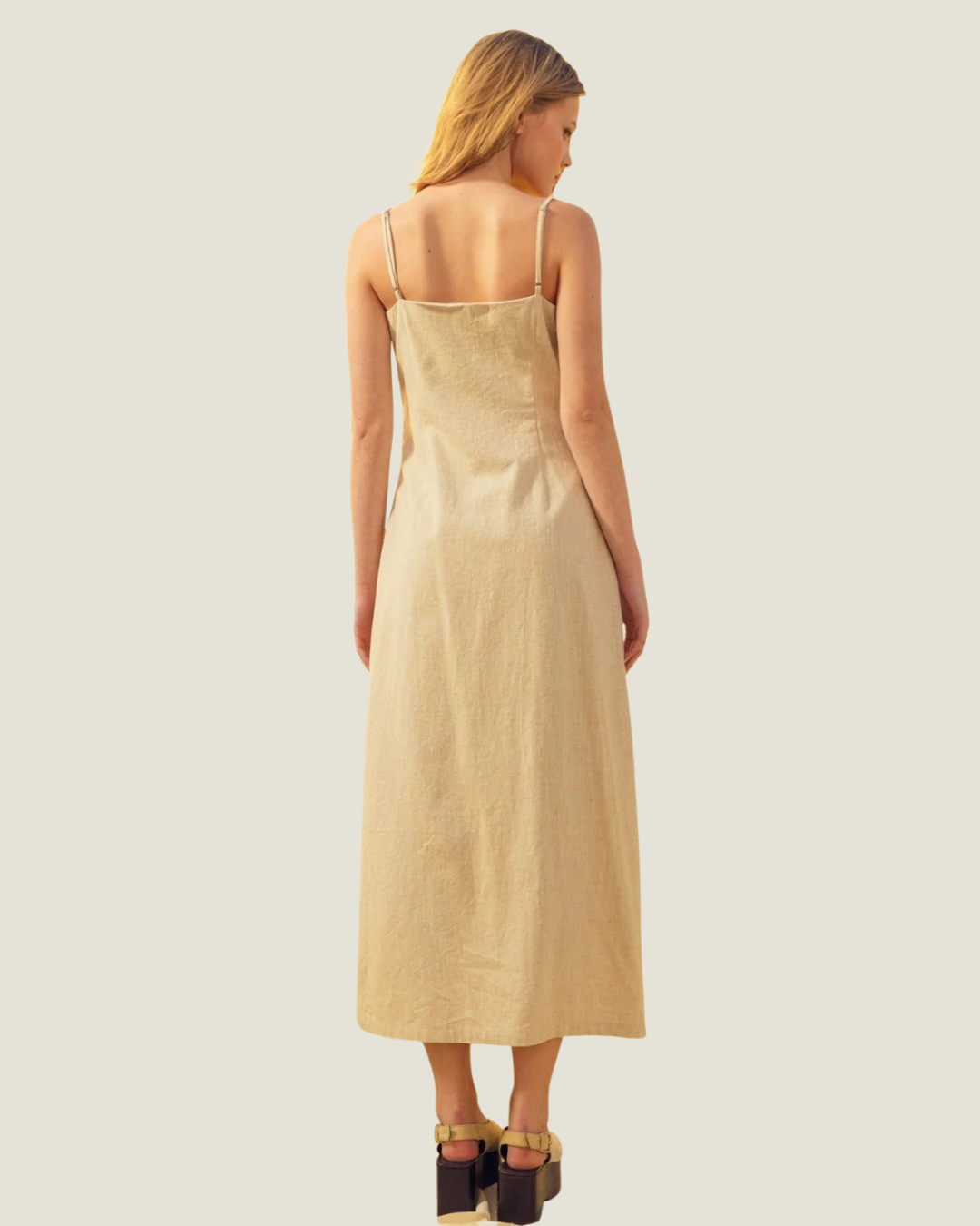 Atlas Button Detail Linen Long Dress