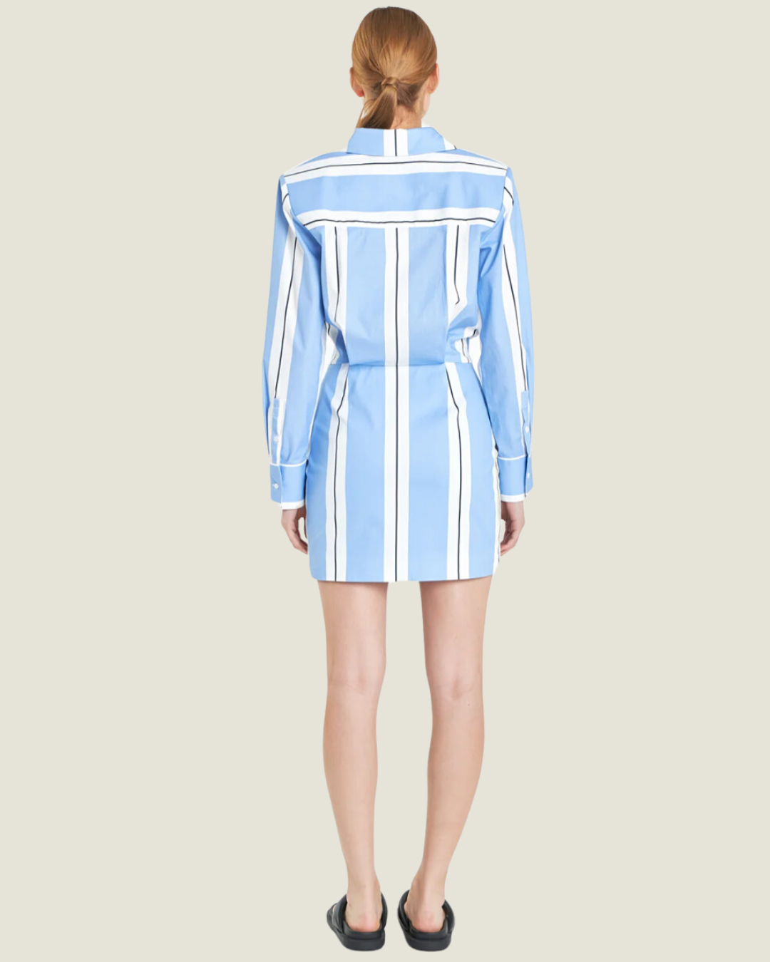 The Vineyard: Stripe Power Shoulder Long Sleeve Mini Dress