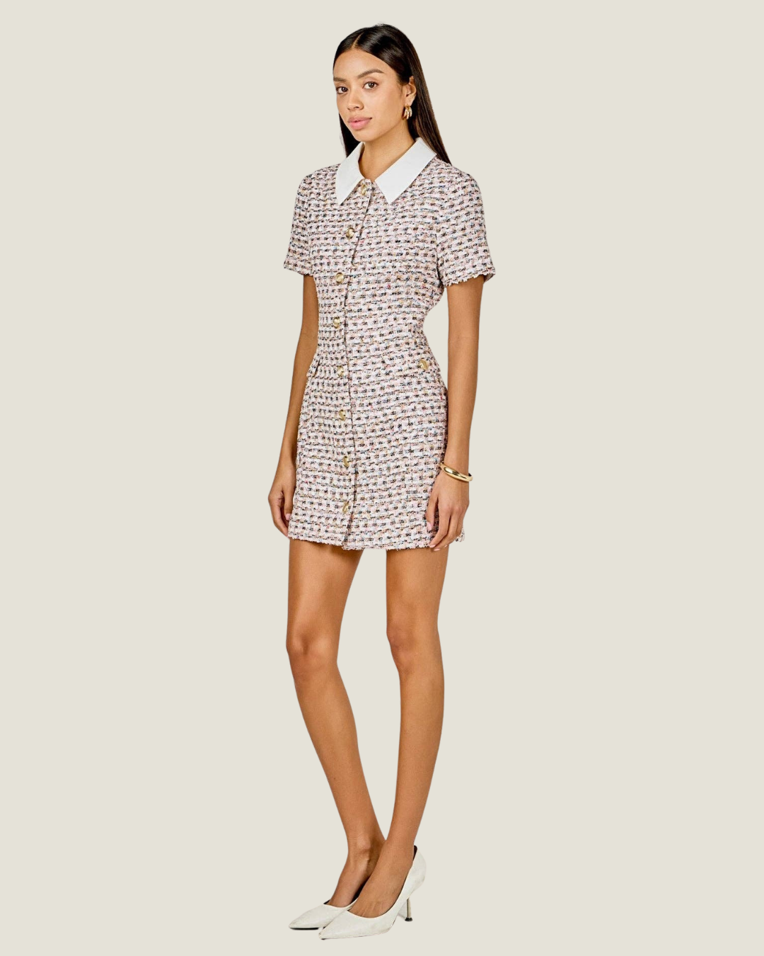 Violet Tweed Collared Mini Dress