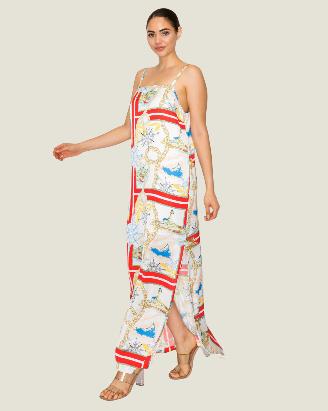Gemma Nautical Print Midi Dress