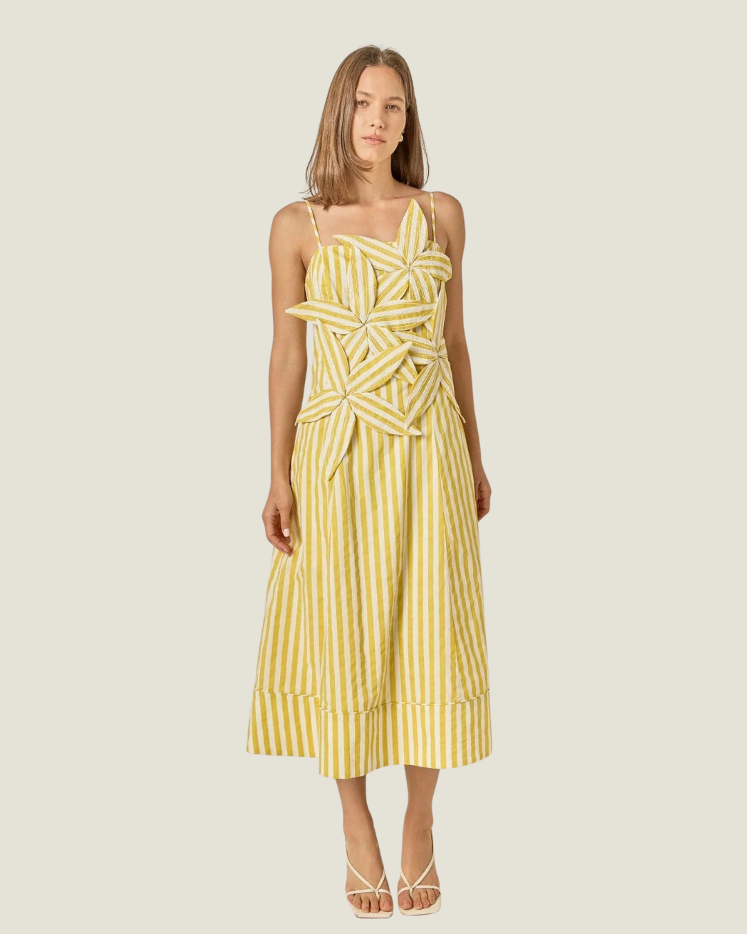 Capri Floral Appliqué Stripe Midi Dress