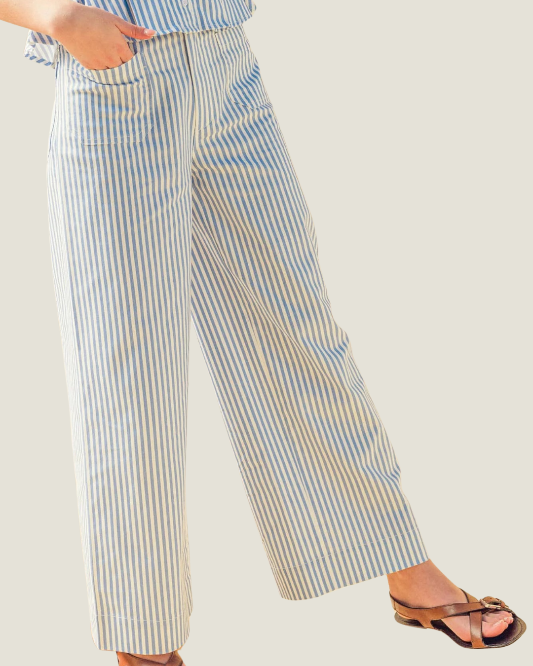 Moroney Straight Wide Leg Pinstripe Pants