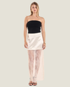 Magaret Champagne Satin Velvet Maxi Lace Skirt