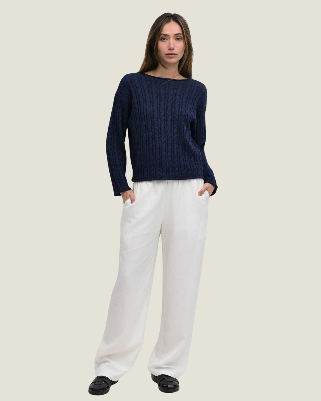 Emory Sweater Rolled Hem Cable Knit Sweater