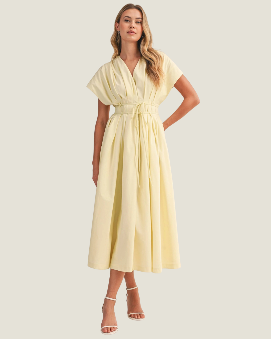 Adrienne Yellow Tie Waist Midi Dress