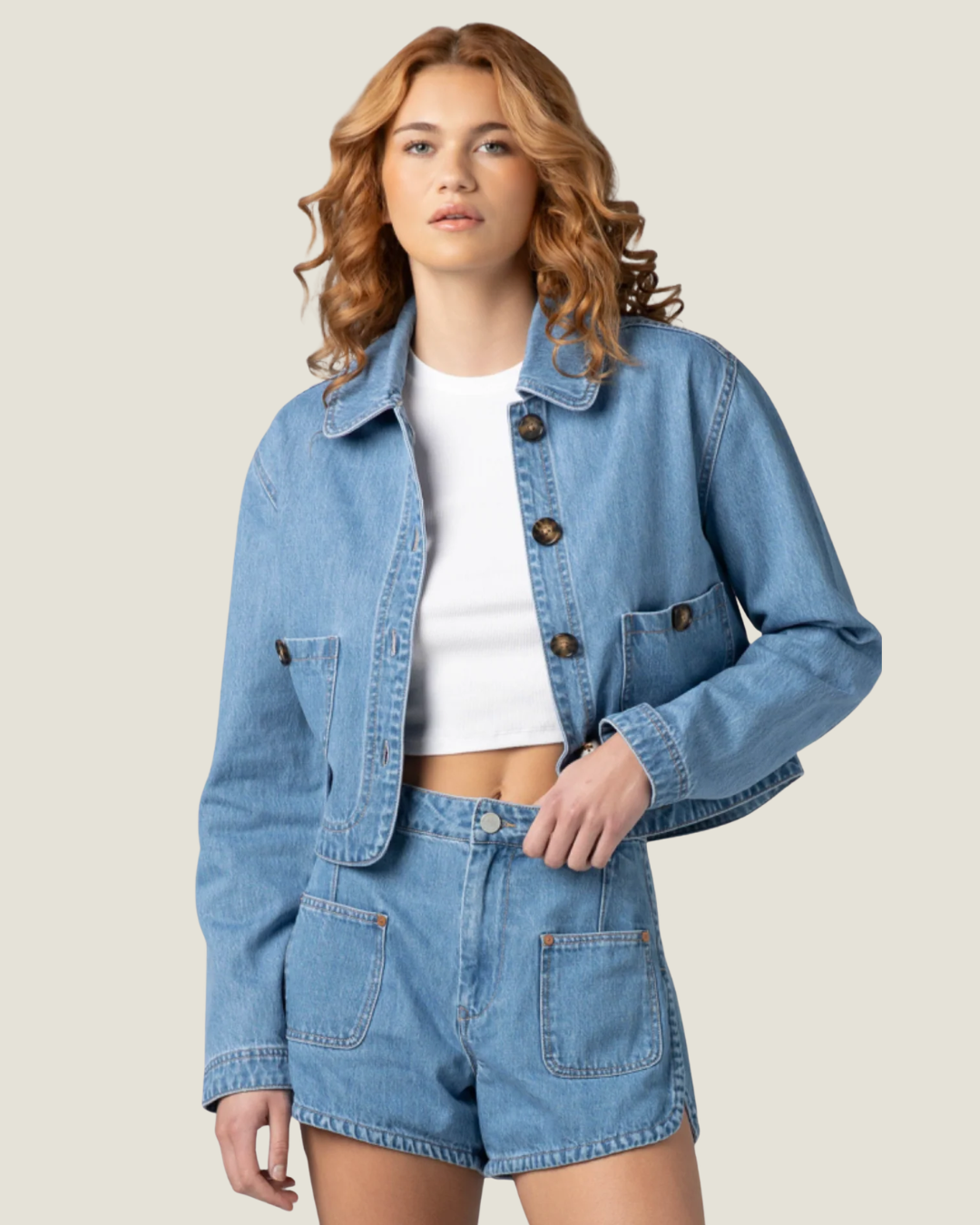 Camille Light Wash Cropped Denim Shirt