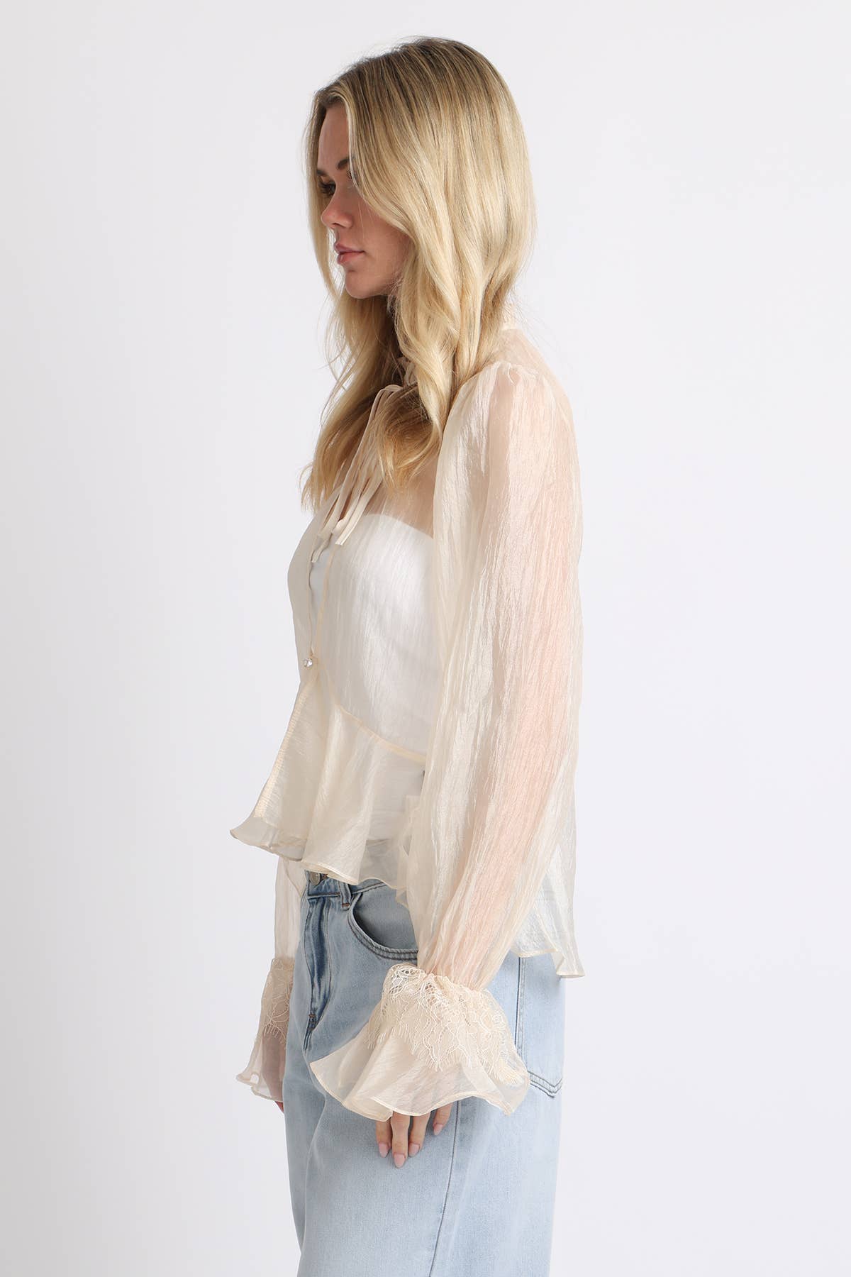 Sage Keyhole Ruffled Blouse