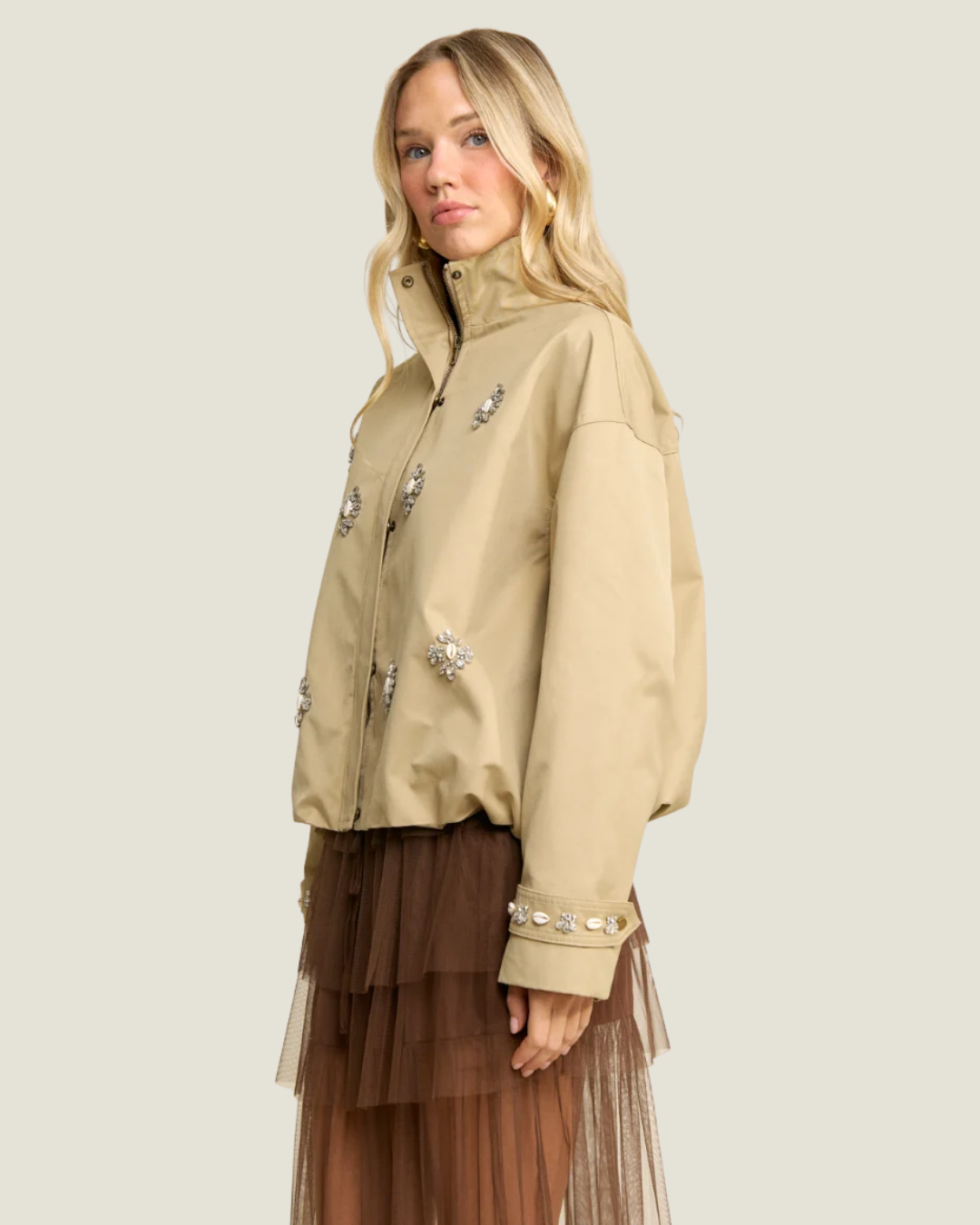 Sandy Embellished Cropped Trench