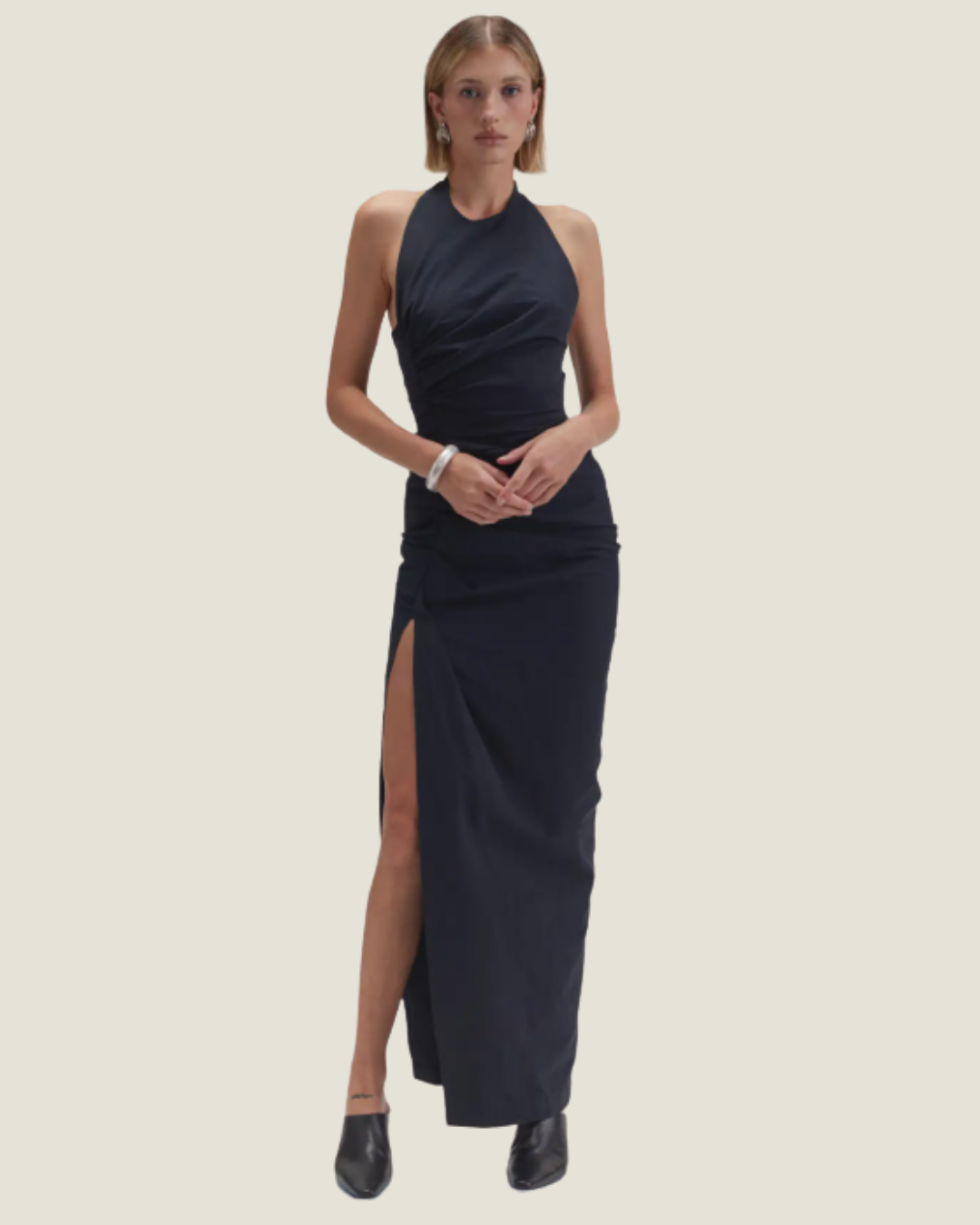 The Maud: Ruched Halter Maxi