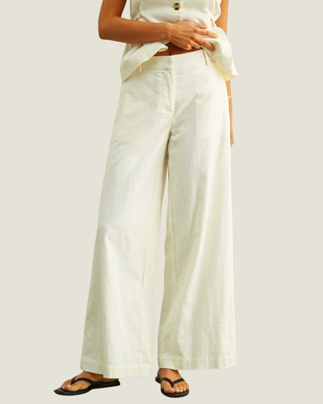 Leian White Wide Leg Linen Trousers