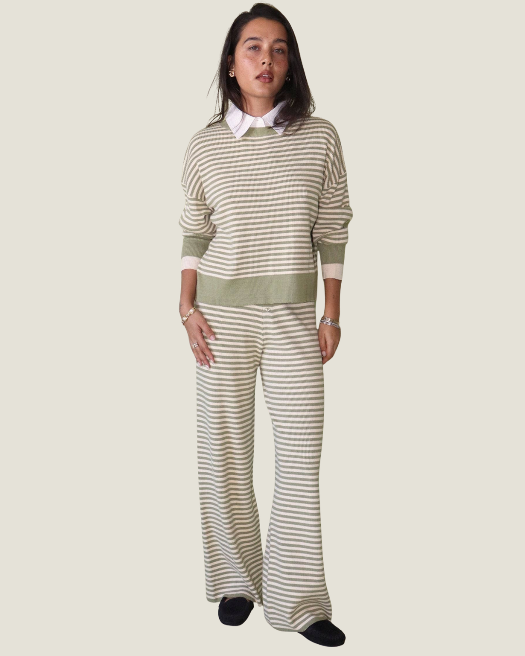 Lennon Striped Collared Sweater Top