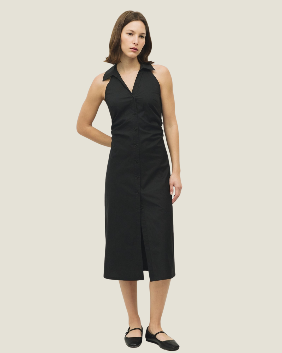 The Cambria: Black Collard Midi Dress