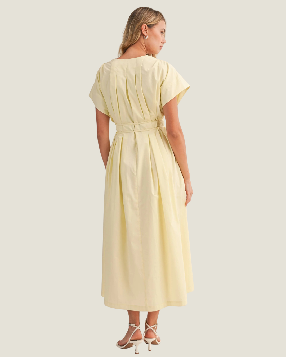 Adrienne Yellow Tie Waist Midi Dress