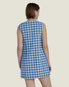 Blue gingham mini dress.