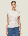 Ilona White Asymmetric Poplin Draped Top
