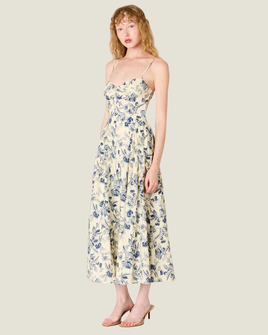 Destene Navy Patterned Midi Dress