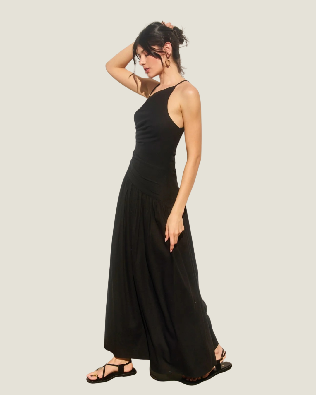 Maria Drop Waist Ruched Maxi Dress