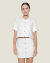 Daisy Turquoise Button Cropped Top