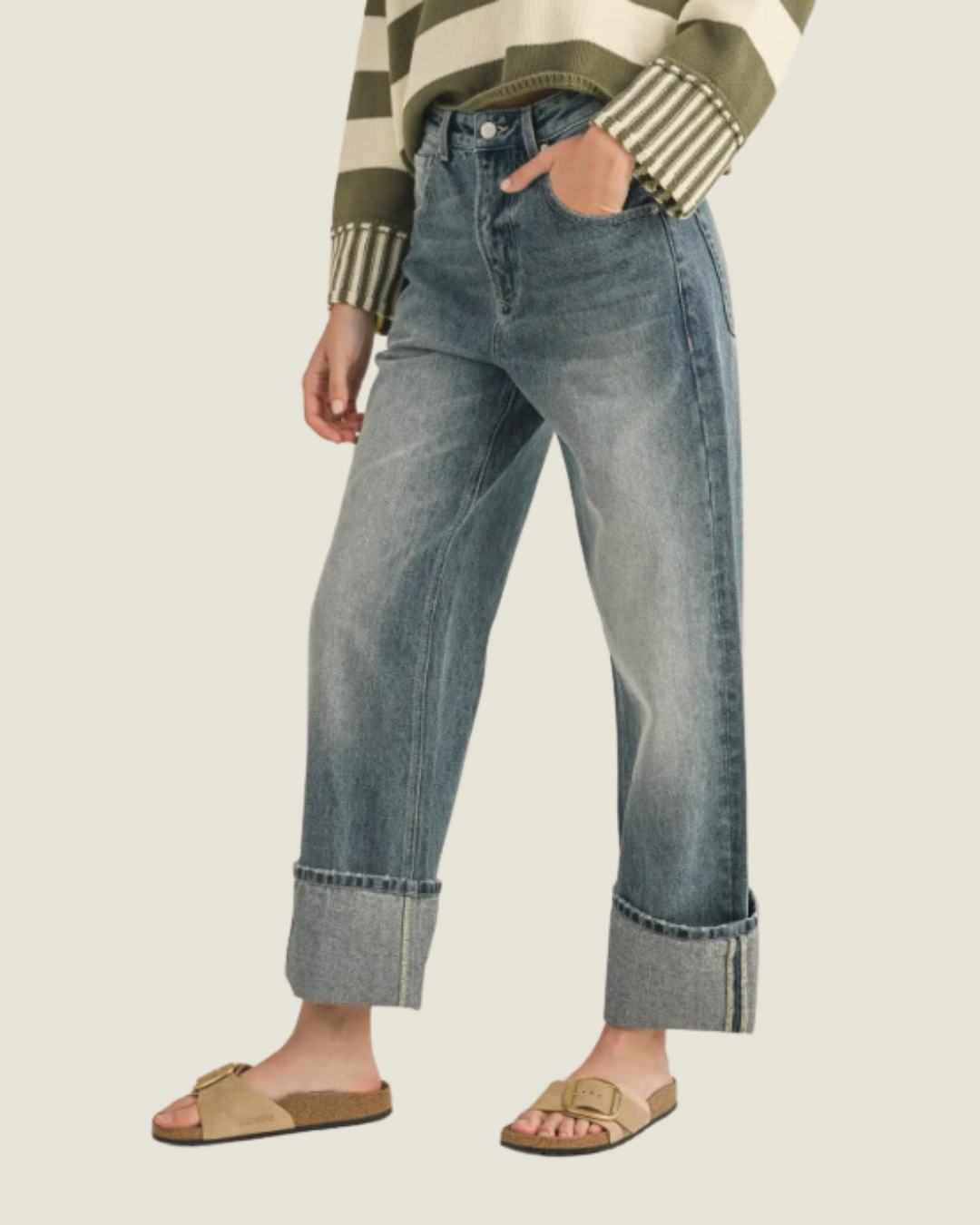 The Renee: Straight Leg Cuffed Hem Jeans