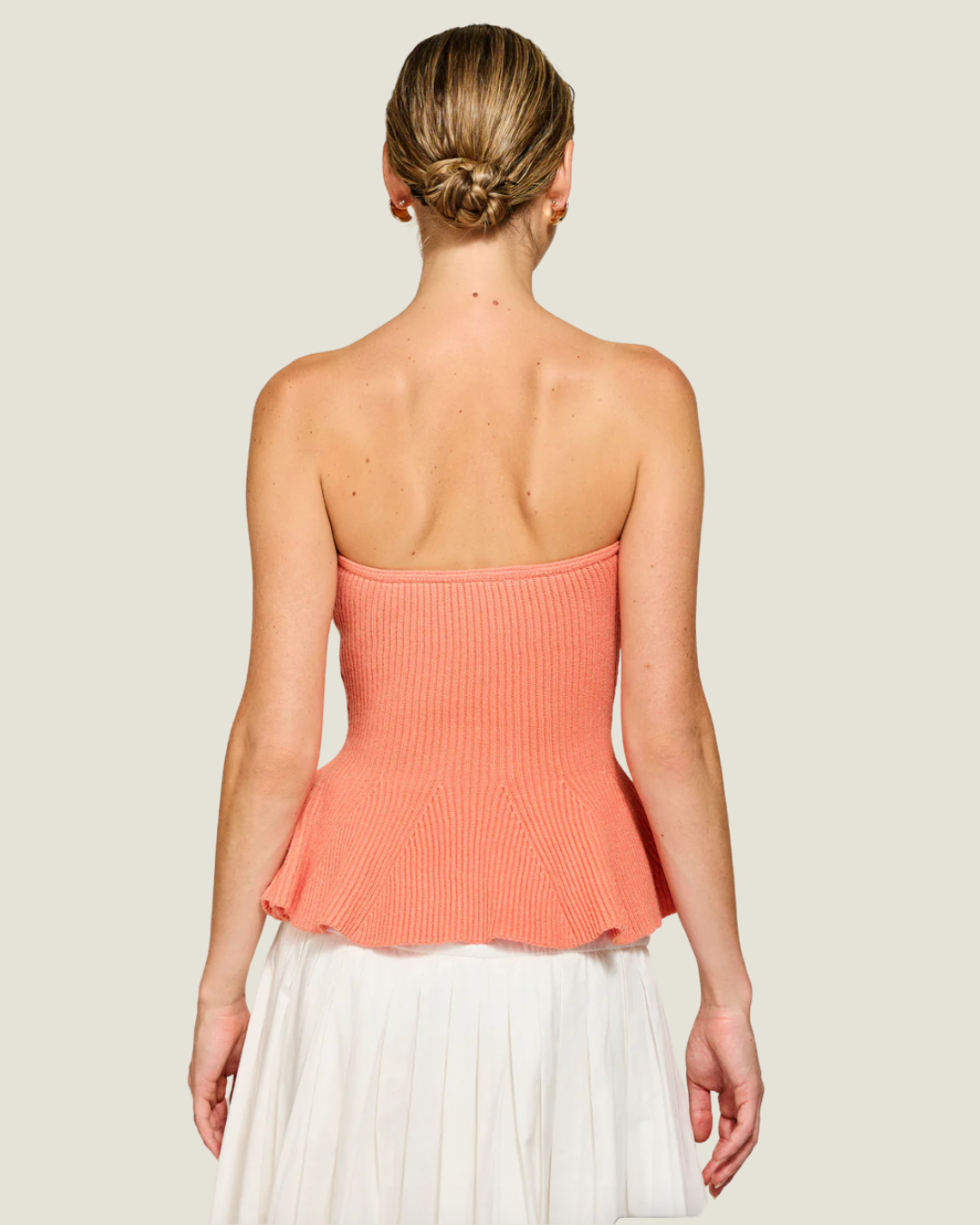 Saffy Strapless Ribbed Knit Peplum Top