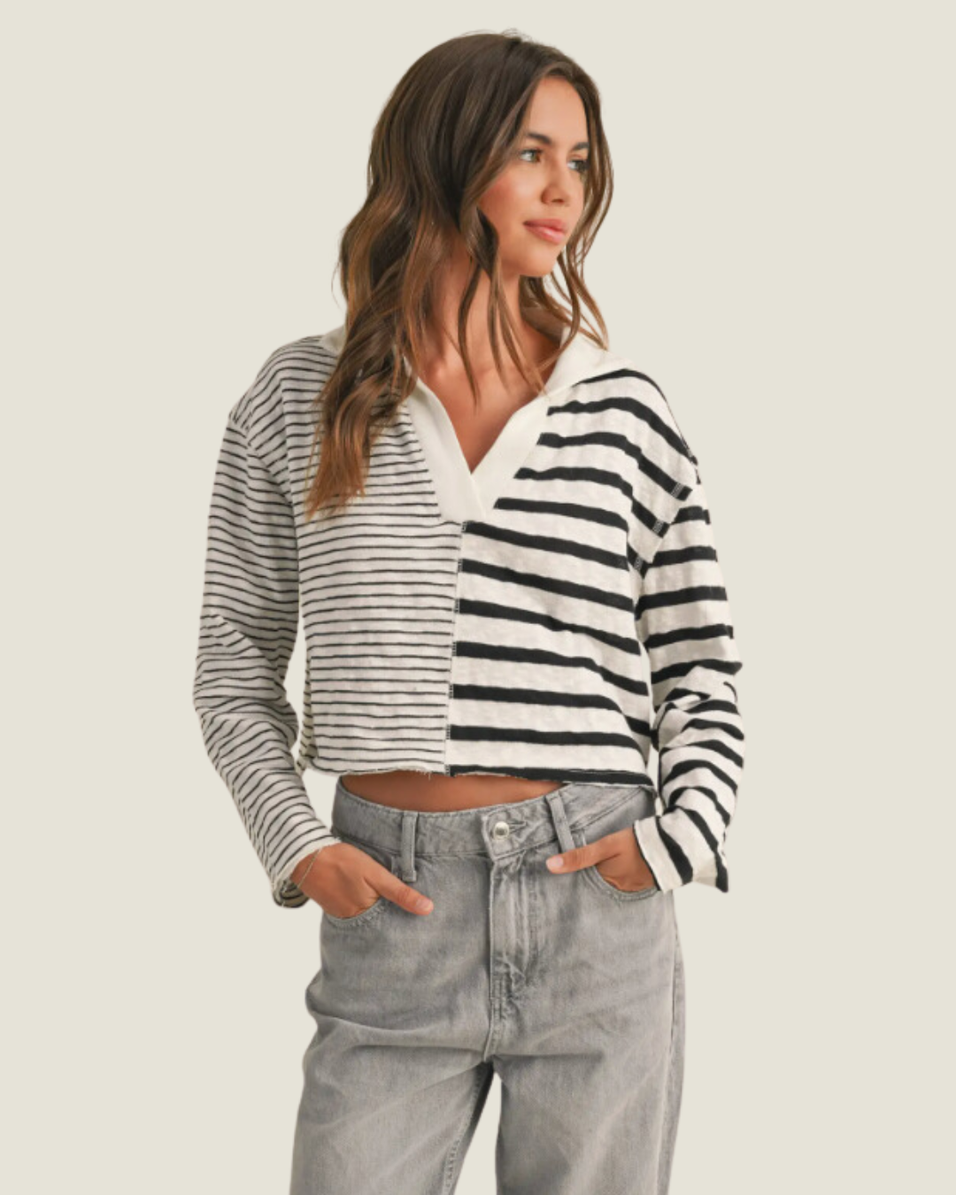 The Lilly: Black & White Contrast Stripe Knit Top