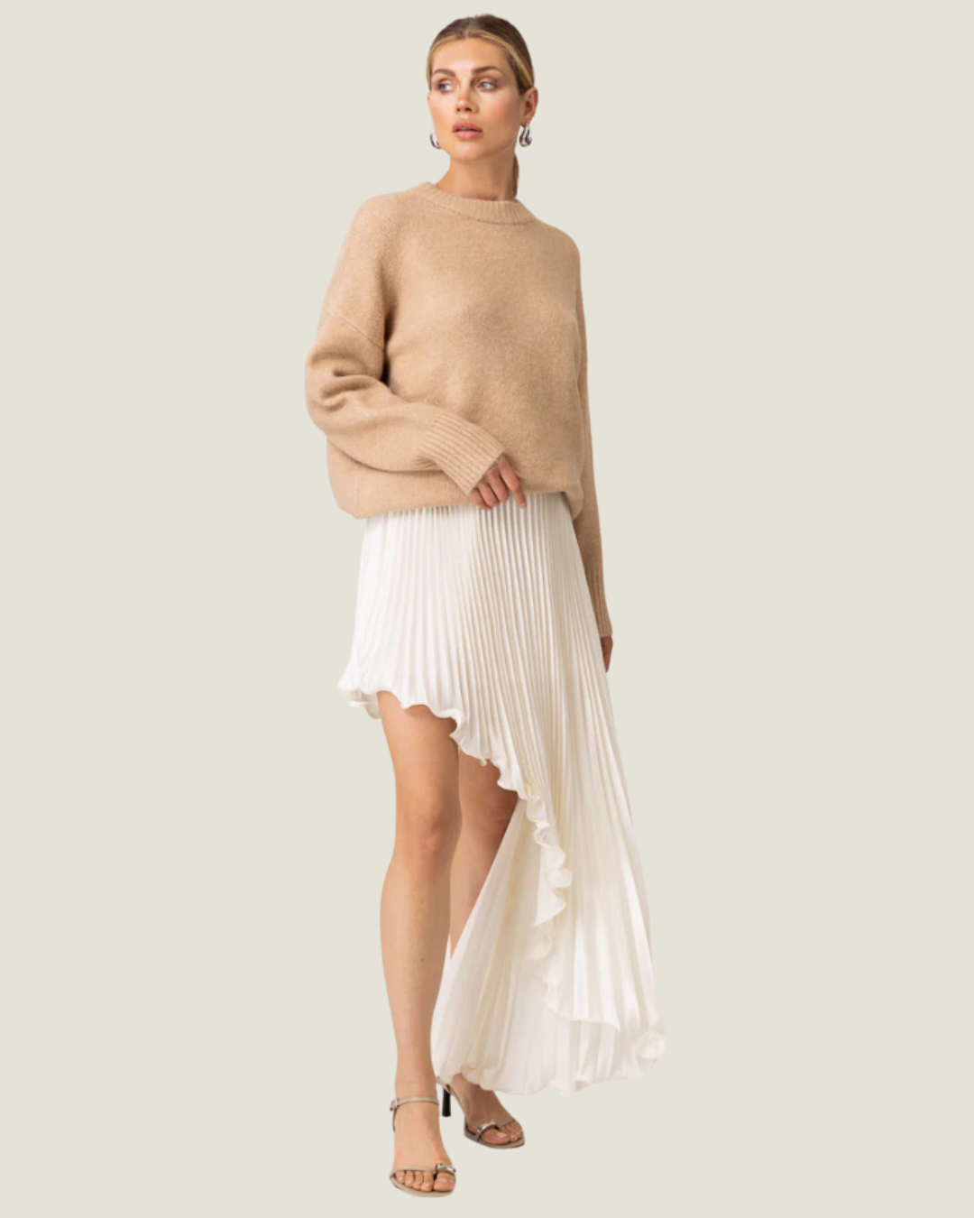 Seymour Asymmetrical Pleated Midi Skirt– a statement asymmetrical pleated ivory skirt by Line & Dot available at Love Celine a women’s boutique in SWFL.