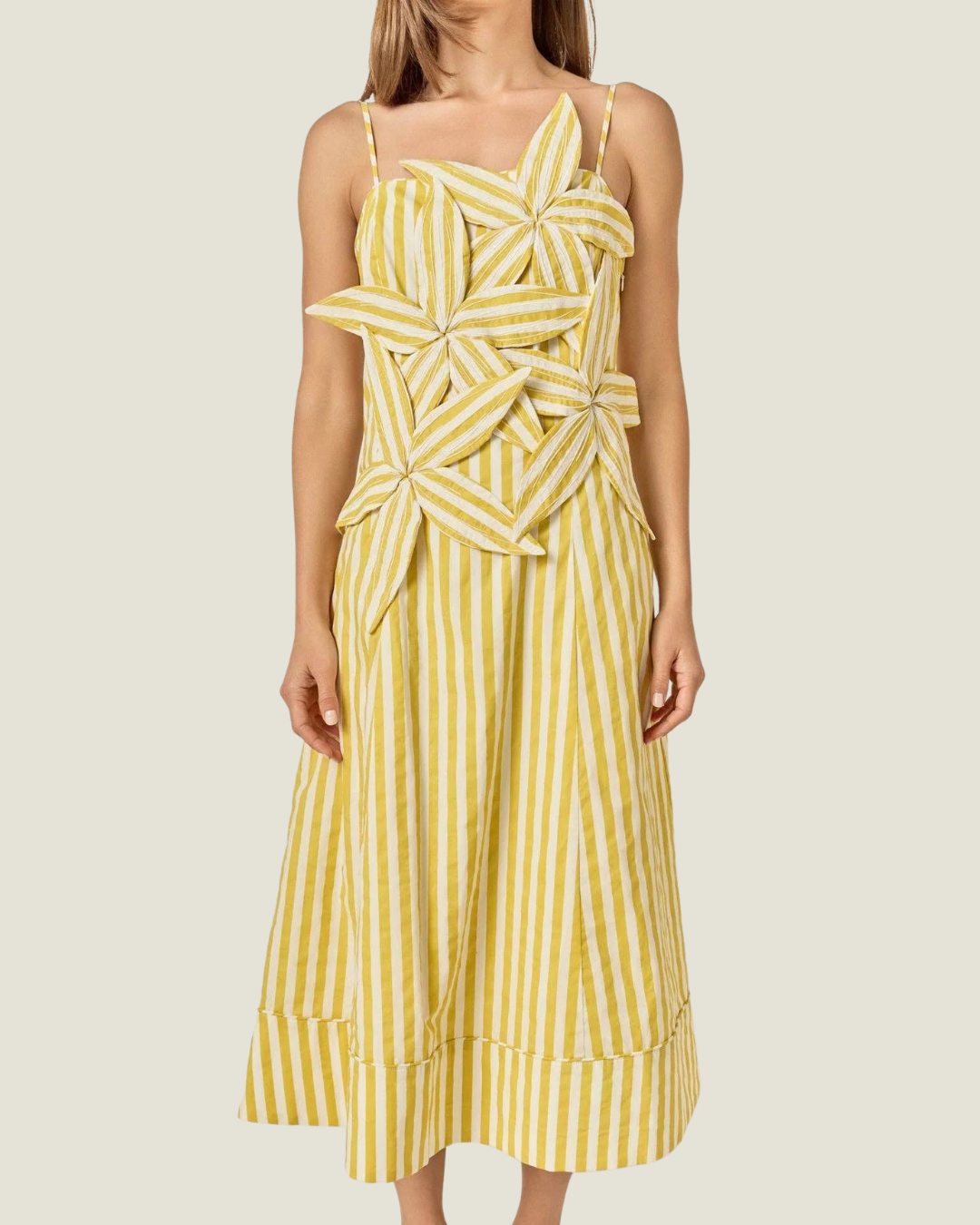 Capri Floral Appliqué Stripe Midi Dress