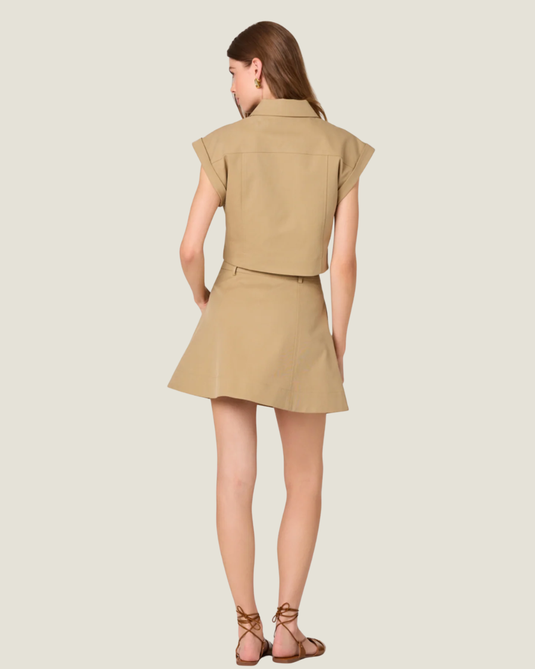 Sabine Beige Button Down Crop Top