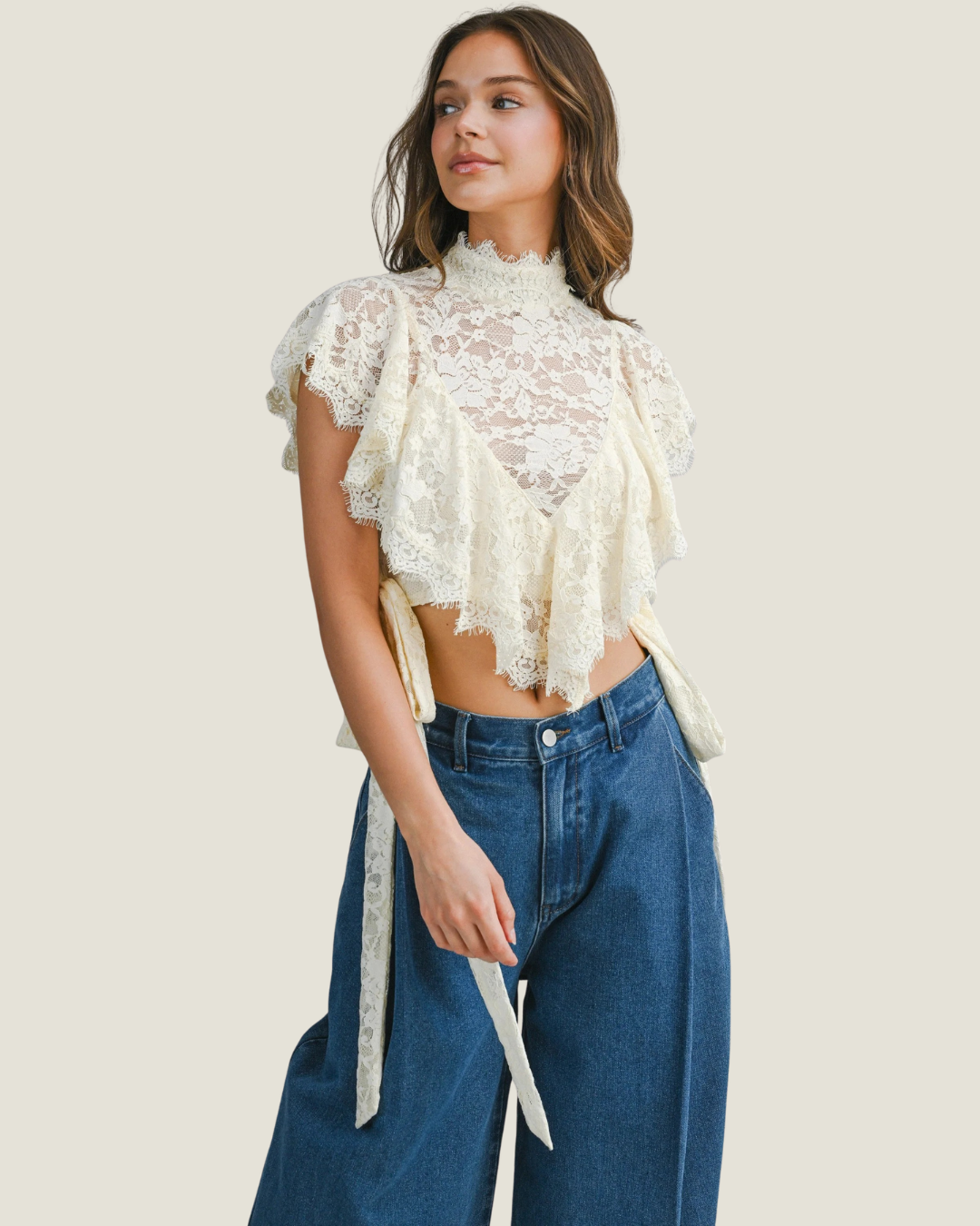 Caroline Lace Mock Neck