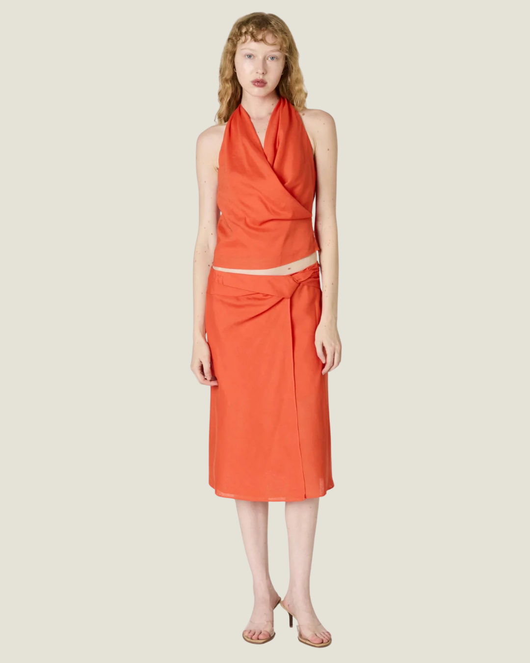 Alondra Orange Halter Wrap Top