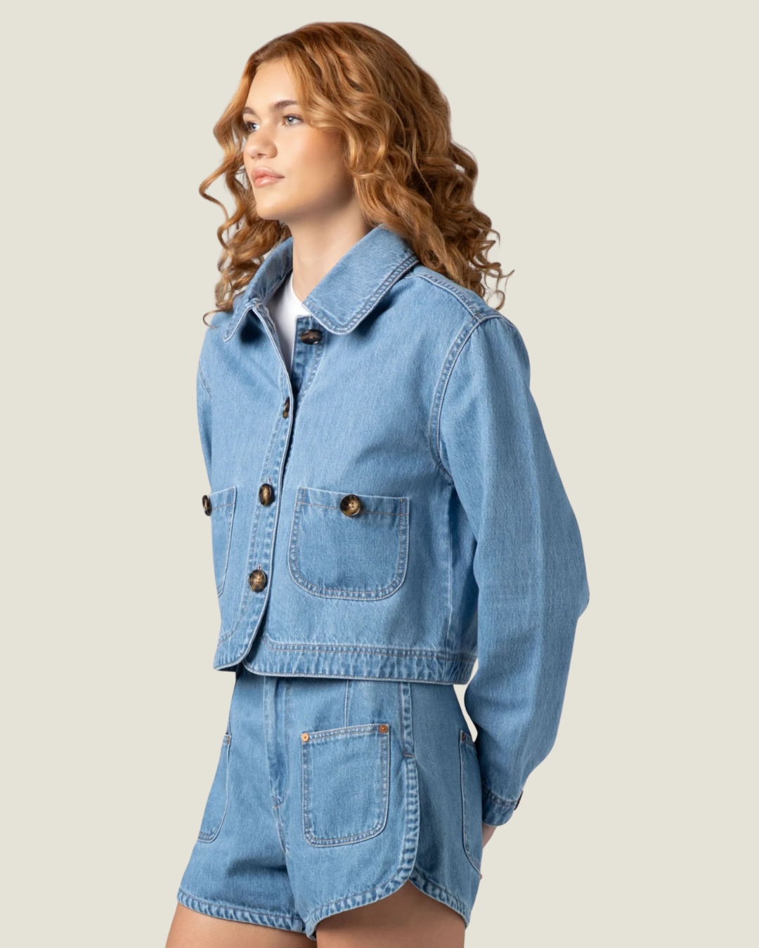 Camille Light Wash Cropped Denim Shirt