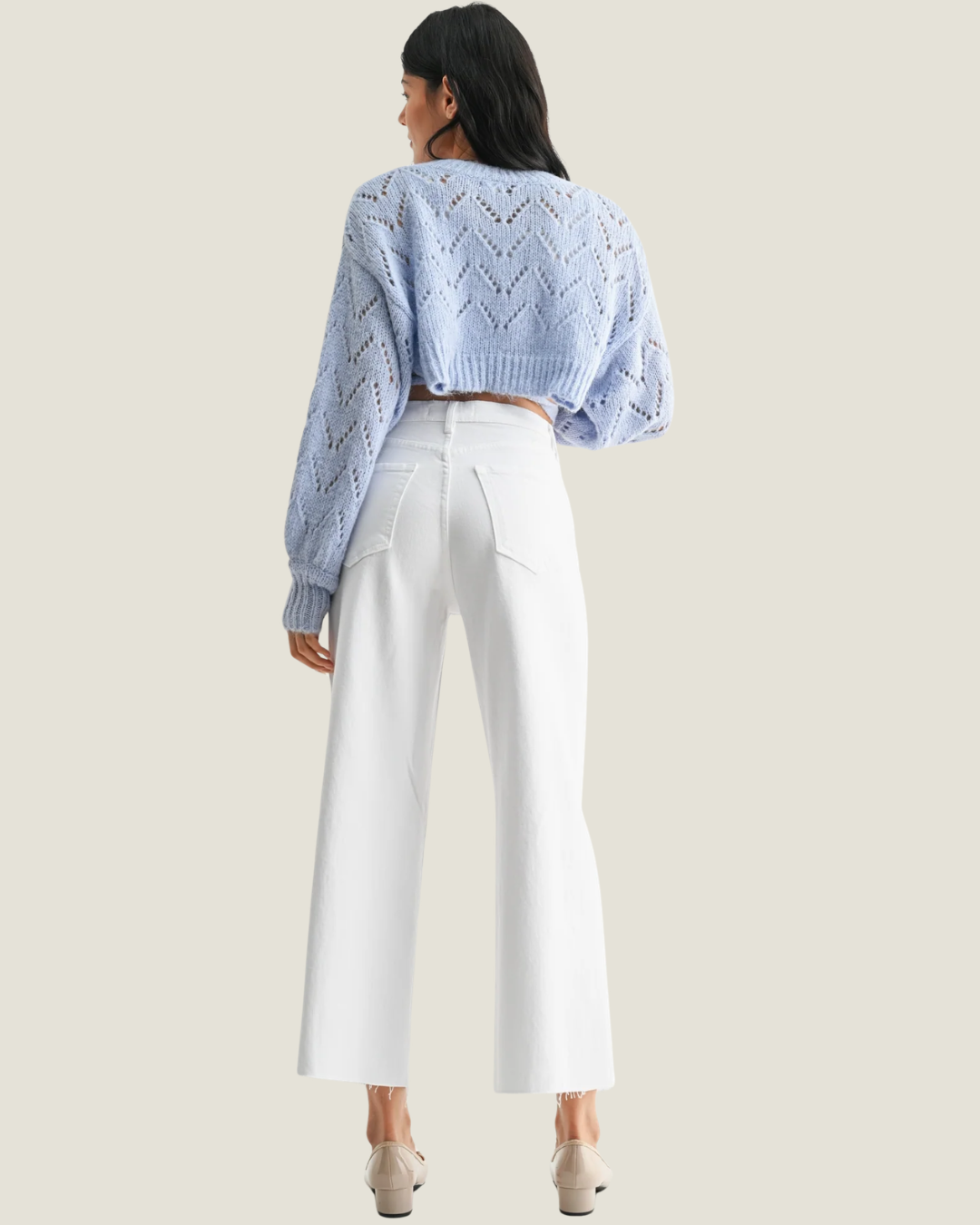 Carlin White Scissor Cut Cuffed Slim Wide Jeans