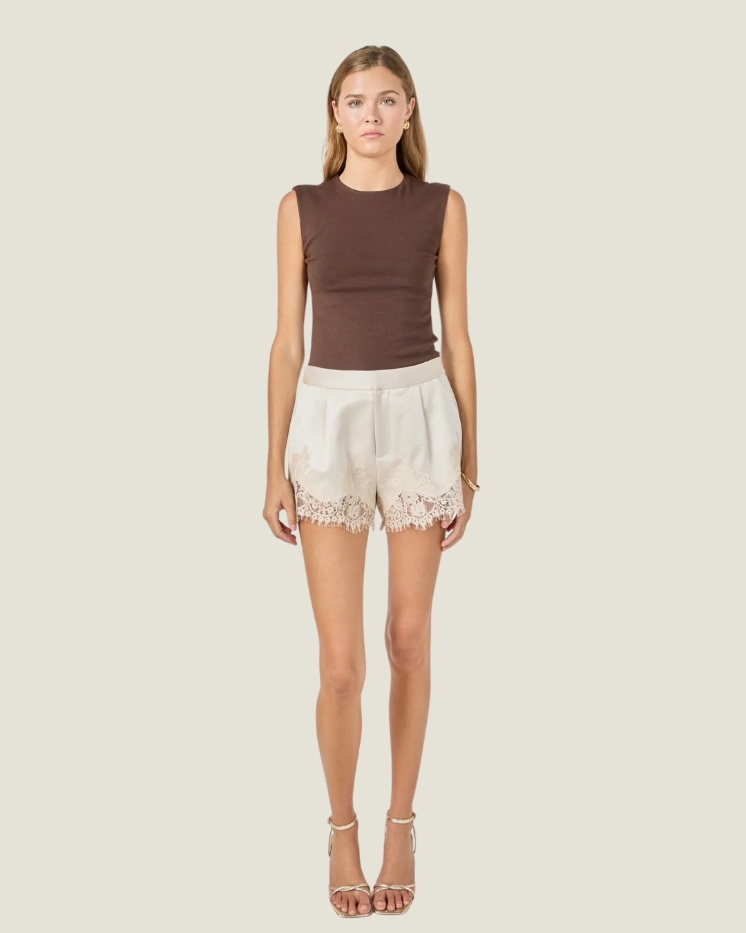 Nadine Tailored Lace Trim Shorts
