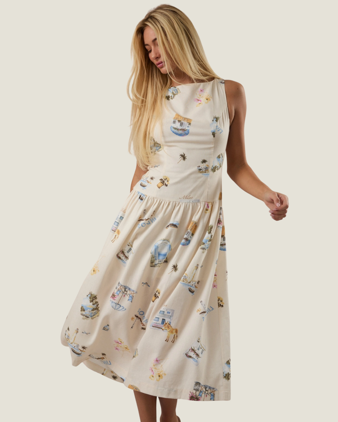 St. Tropez Boat Neck Drop Waist Midi