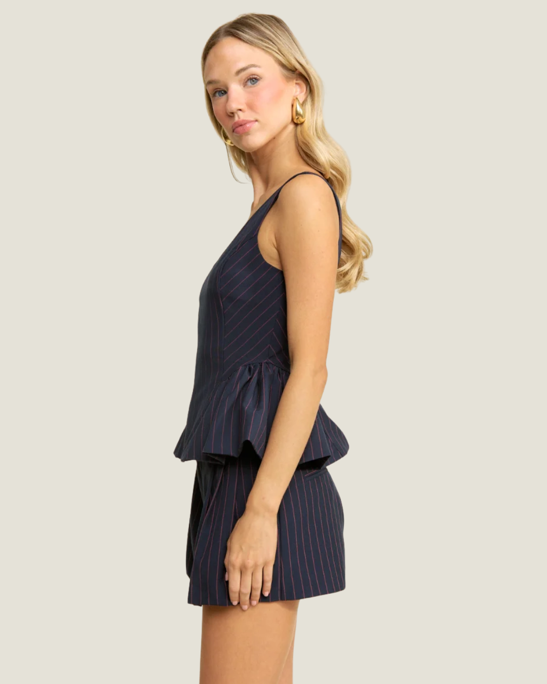 Francesca Pinstripe Peplum Top