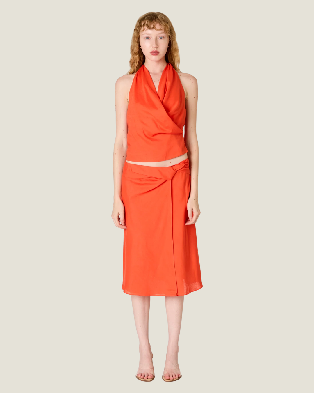 Alondra Orange Halter Wrap Top
