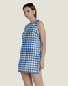 Blue gingham mini dress.