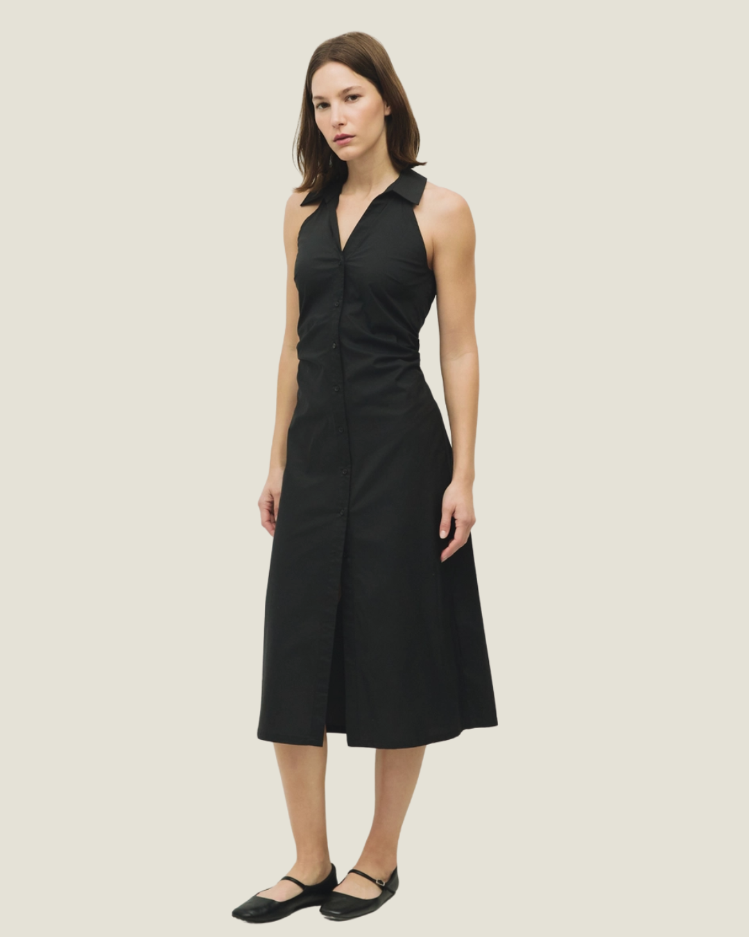 The Cambria: Black Collard Midi Dress