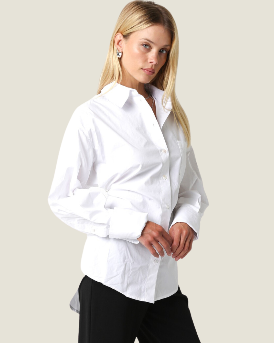 The Serena: White Tie Back Button Down Top