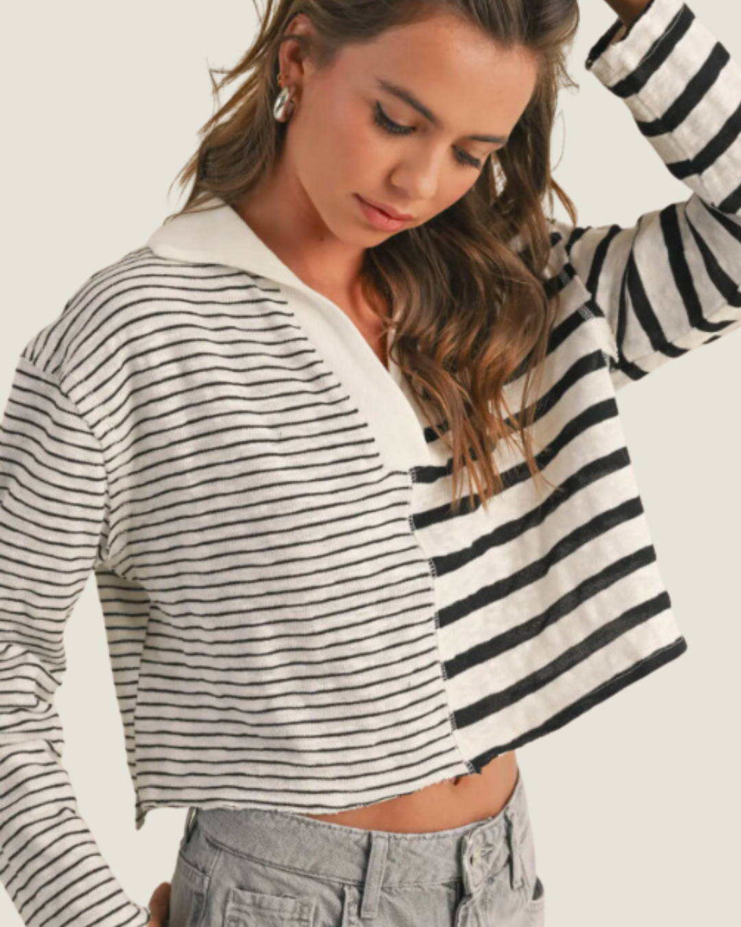 The Lilly: Black & White Contrast Stripe Knit Top