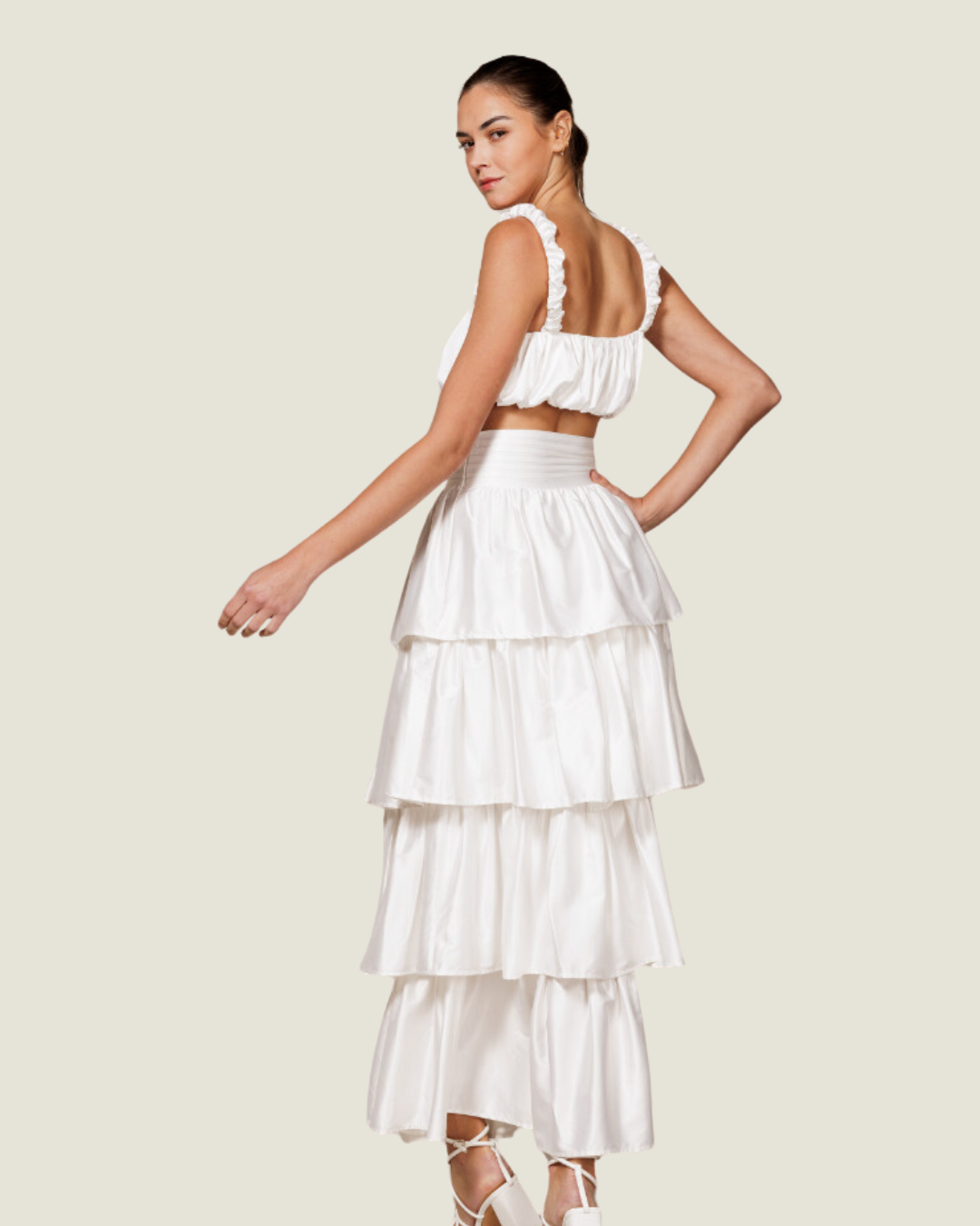 Jenn's OOTN: White High Waisted Satin Tiered Maxi Skirt