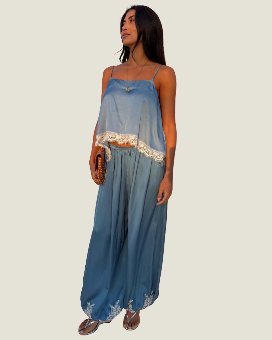 Blue Lace Balloon Trousers
