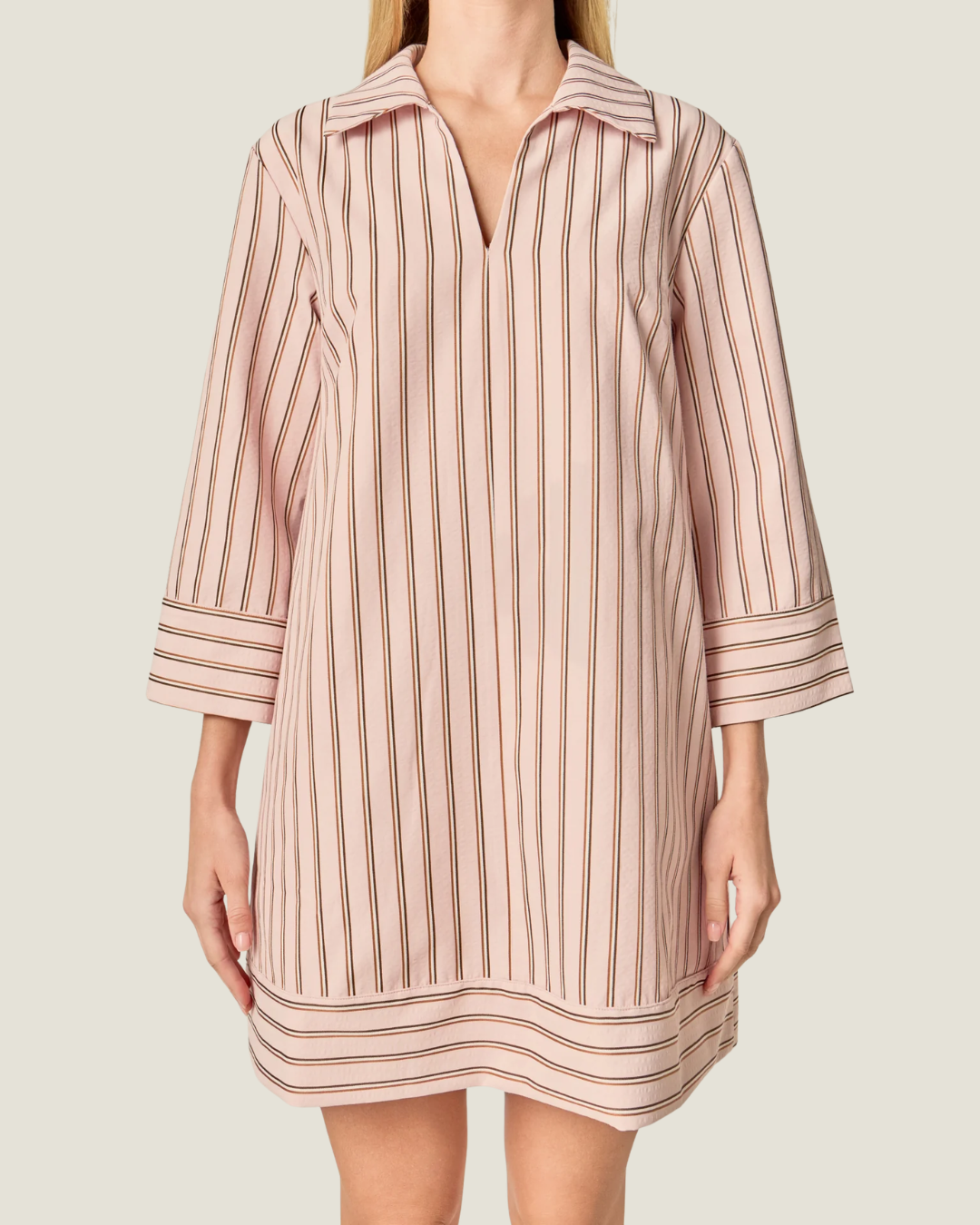 Susan Light Pink & Brown Stripe Collared Mini Dress