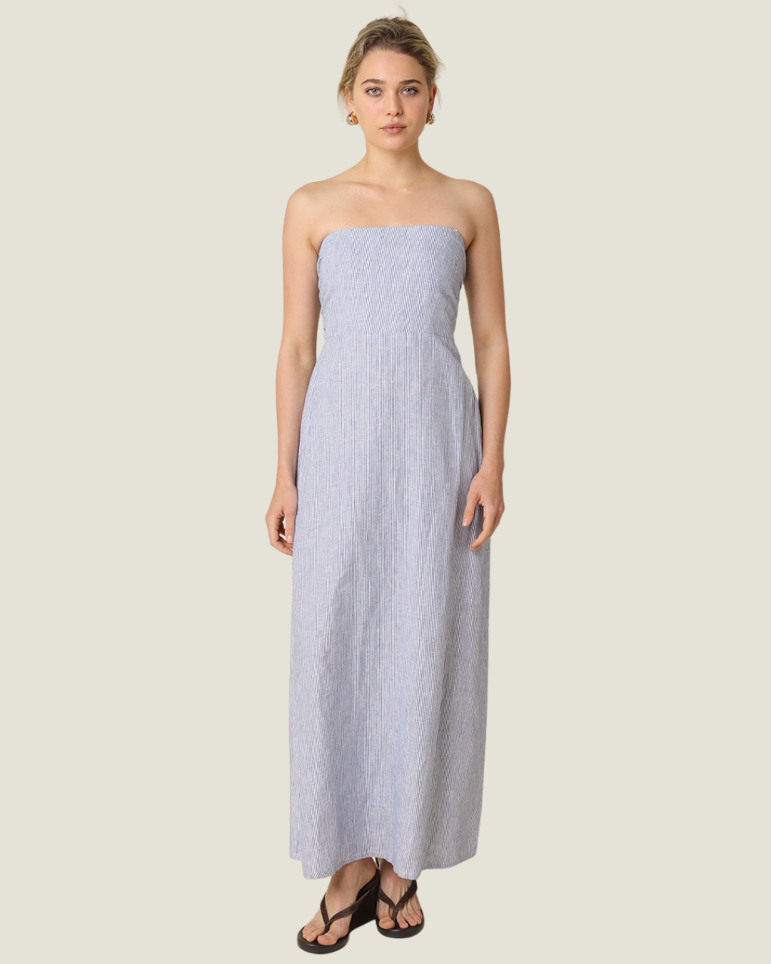 Ivy Striped Strapless Linen Maxi Dress Ivy Striped Strapless Linen Maxi Dress