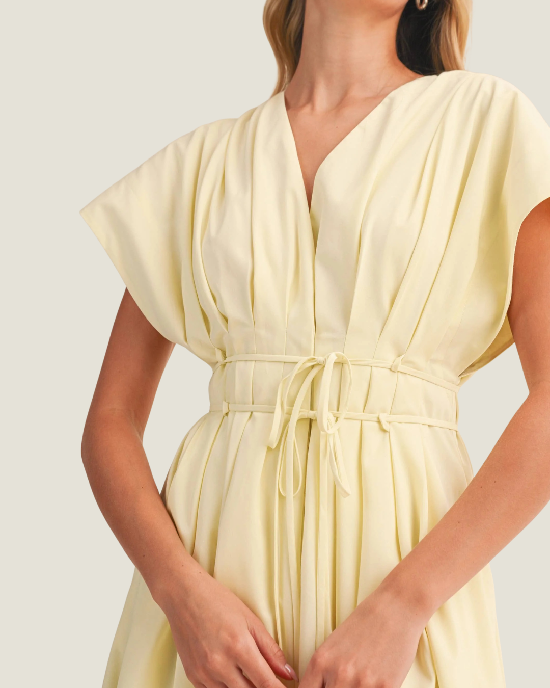 Adrienne Yellow Tie Waist Midi Dress