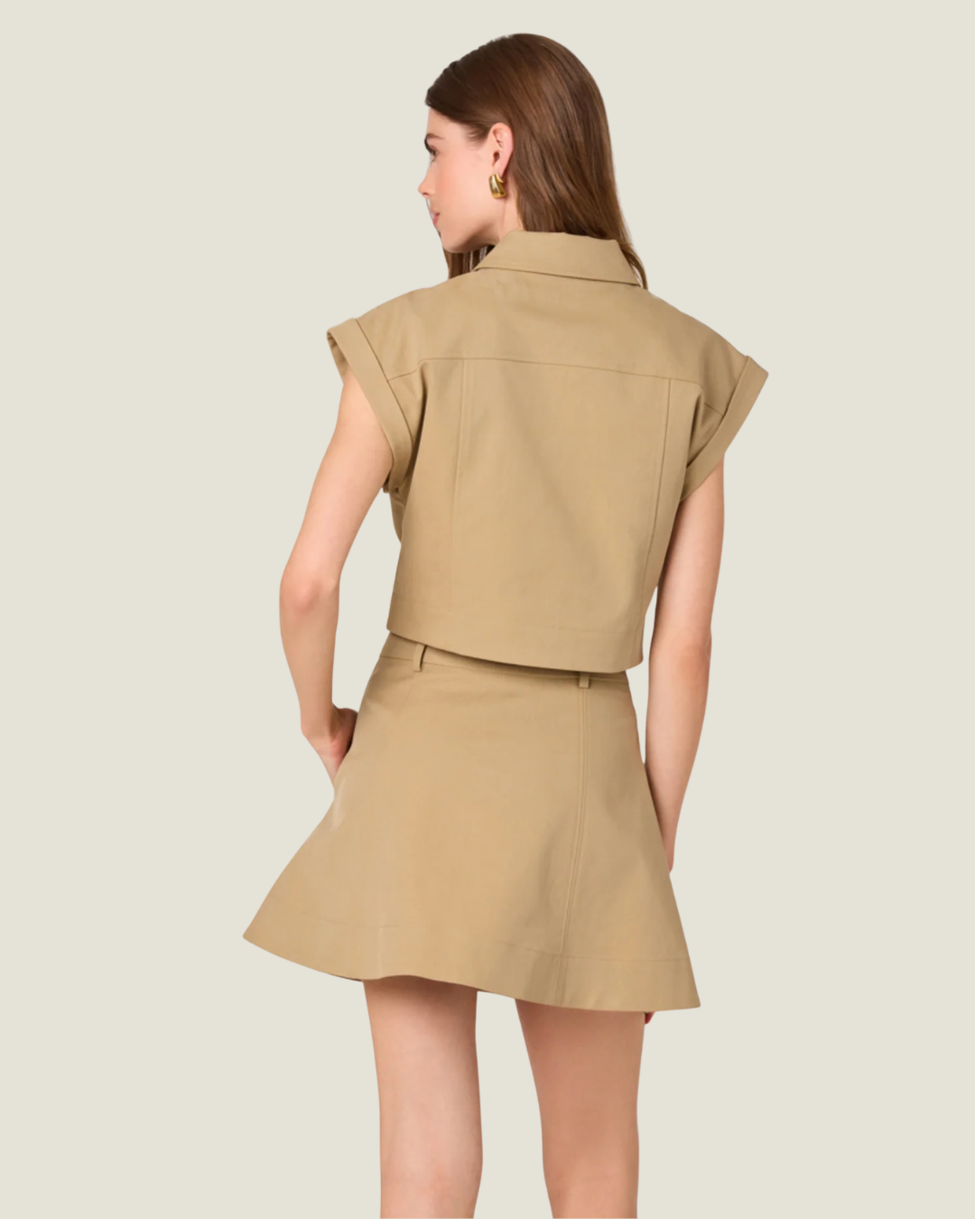 Sabine Beige Button Down Crop Top