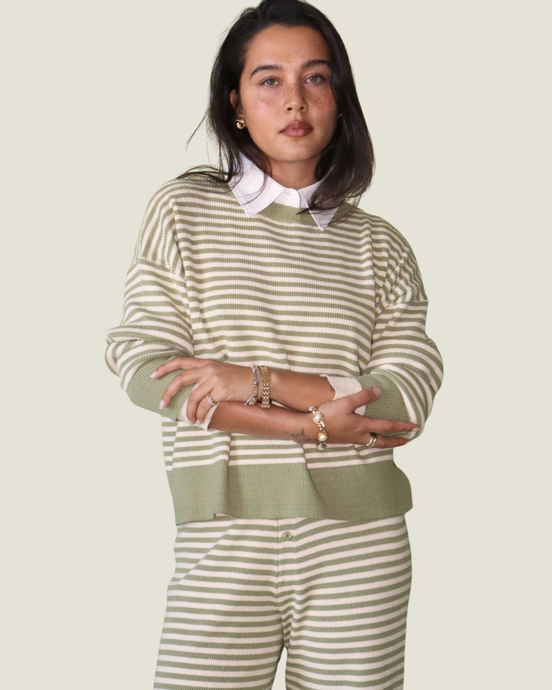 Lennon Striped Collared Sweater Top